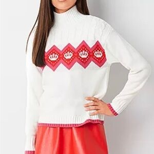Juicy Couture NWT Off White Red Crown Y2K 90s Turtleneck Sweater Size‎ Large